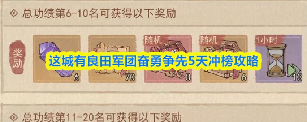 这城有良田军团奋勇争先5天冲榜攻略